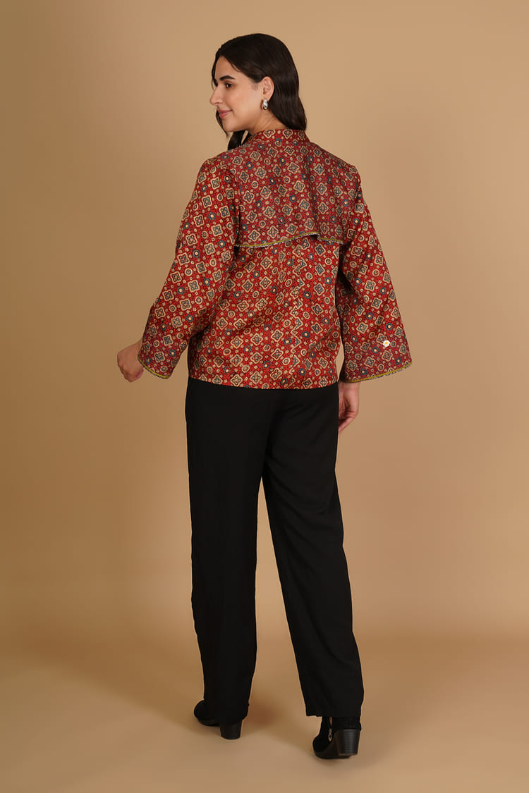 Zehra Red Ajrakh Modal Silk Medium Jacket