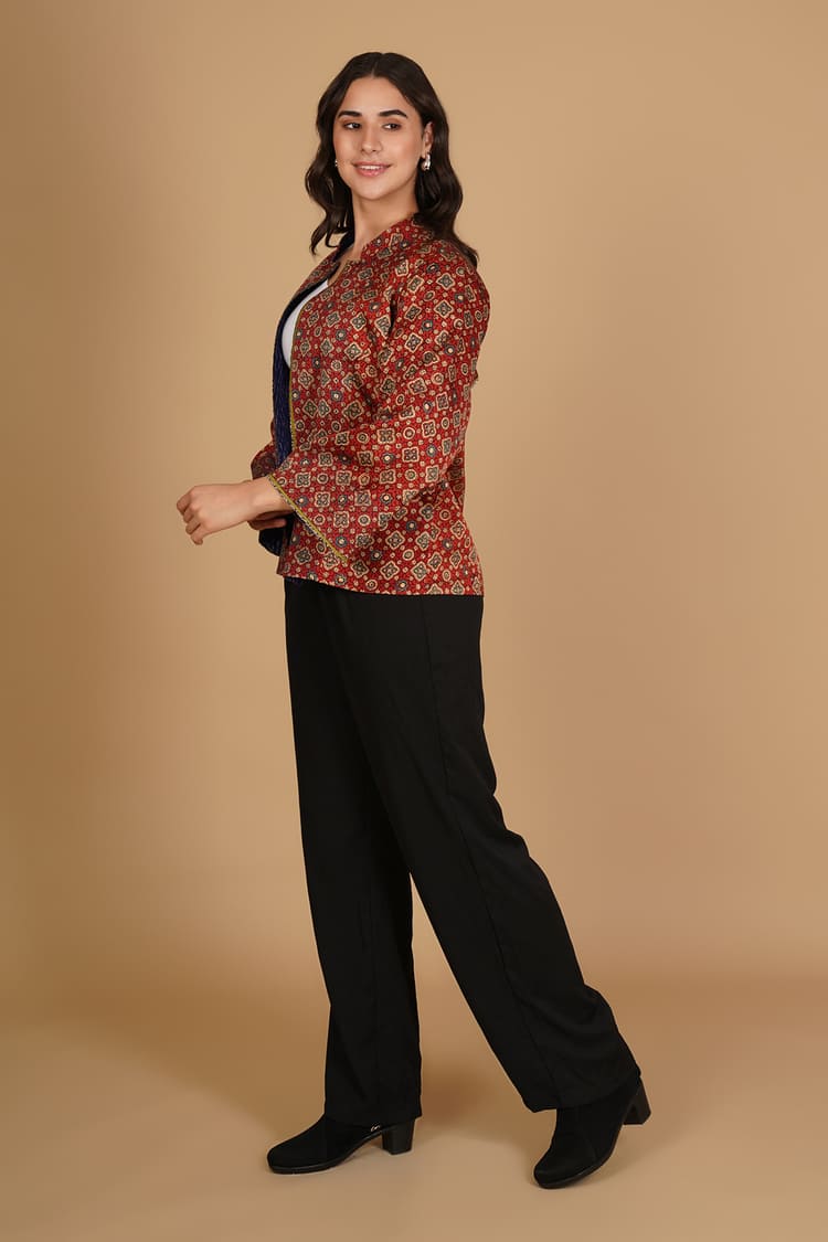 Zehra Red Ajrakh Modal Silk Medium Jacket