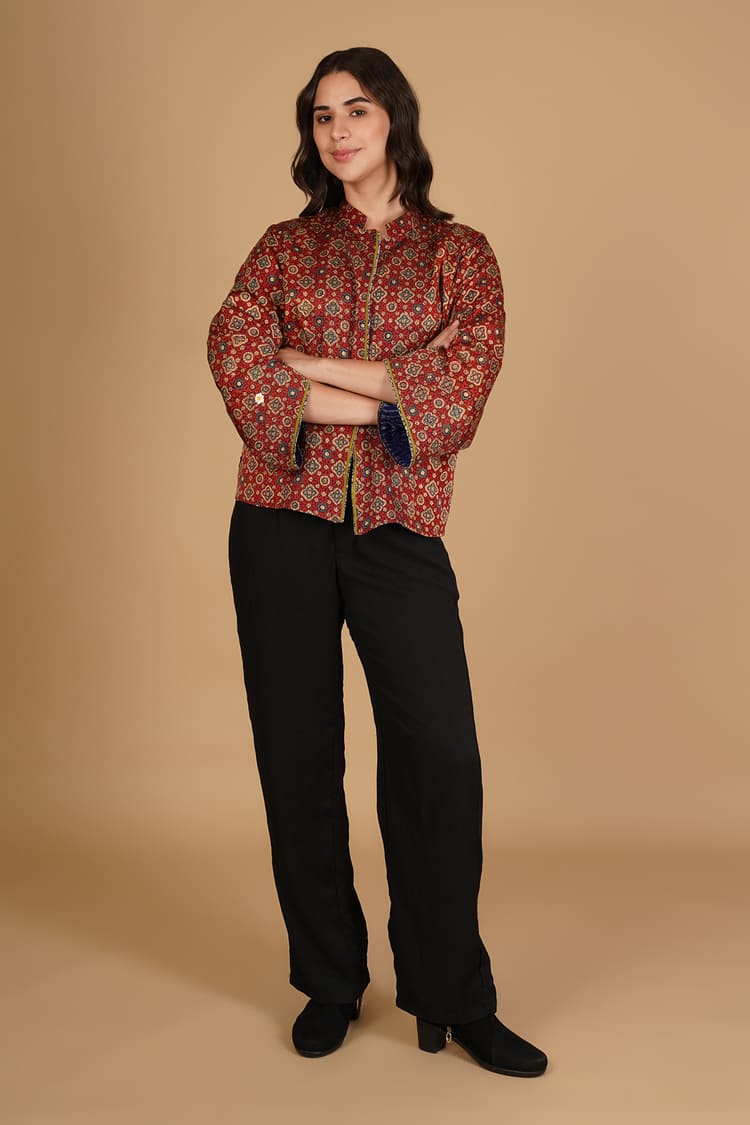 Zehra Red Ajrakh Modal Silk Medium Jacket