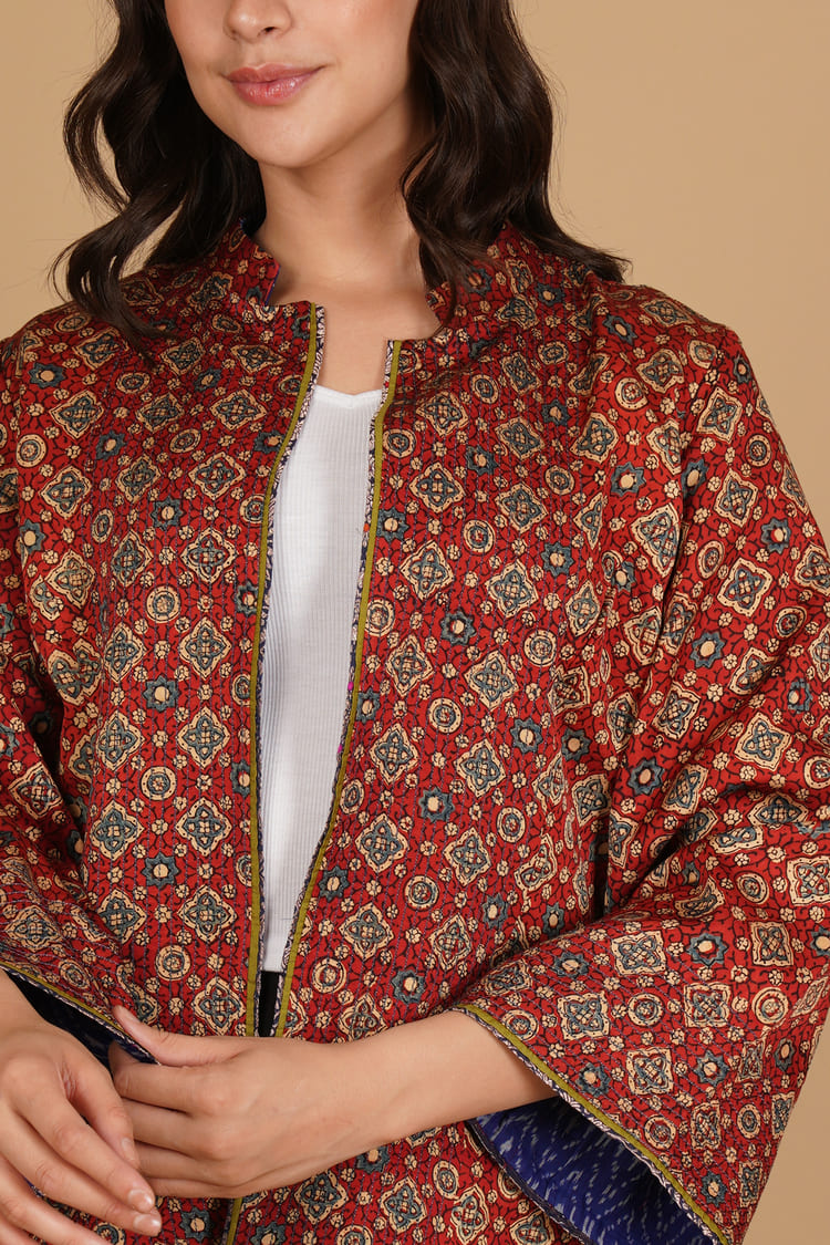Zehra Red Ajrakh Modal Silk Medium Jacket