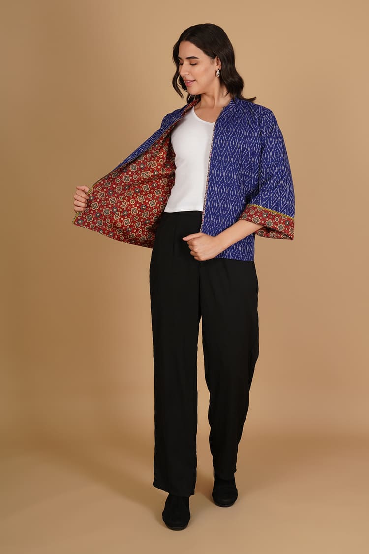 Zehra Red Ajrakh Modal Silk Medium Jacket