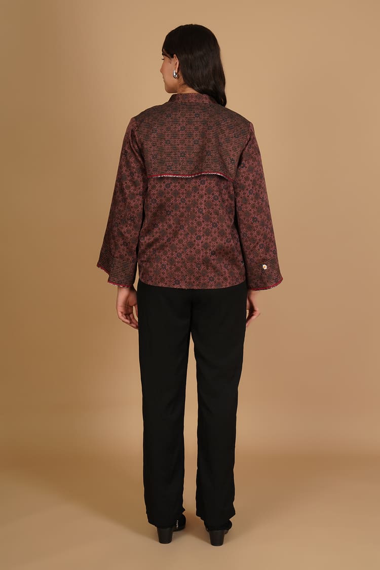 Amani Brown Ajrakh Modal Silk Medium Jacket