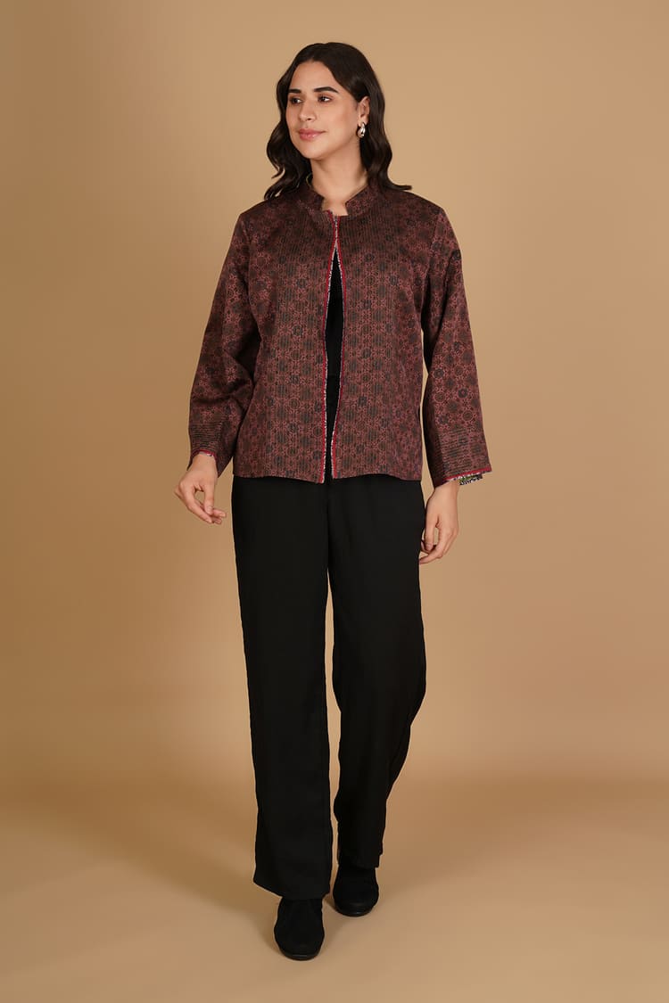 Amani Brown Ajrakh Modal Silk Medium Jacket