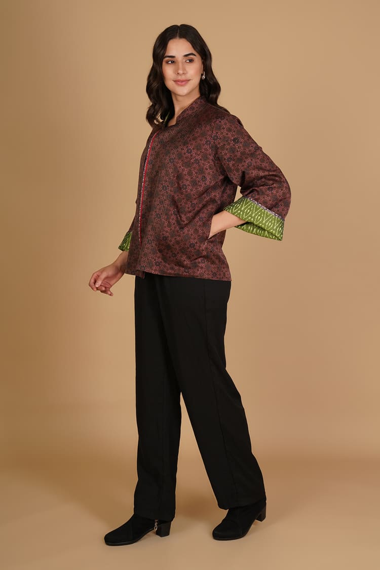 Amani Brown Ajrakh Modal Silk Medium Jacket