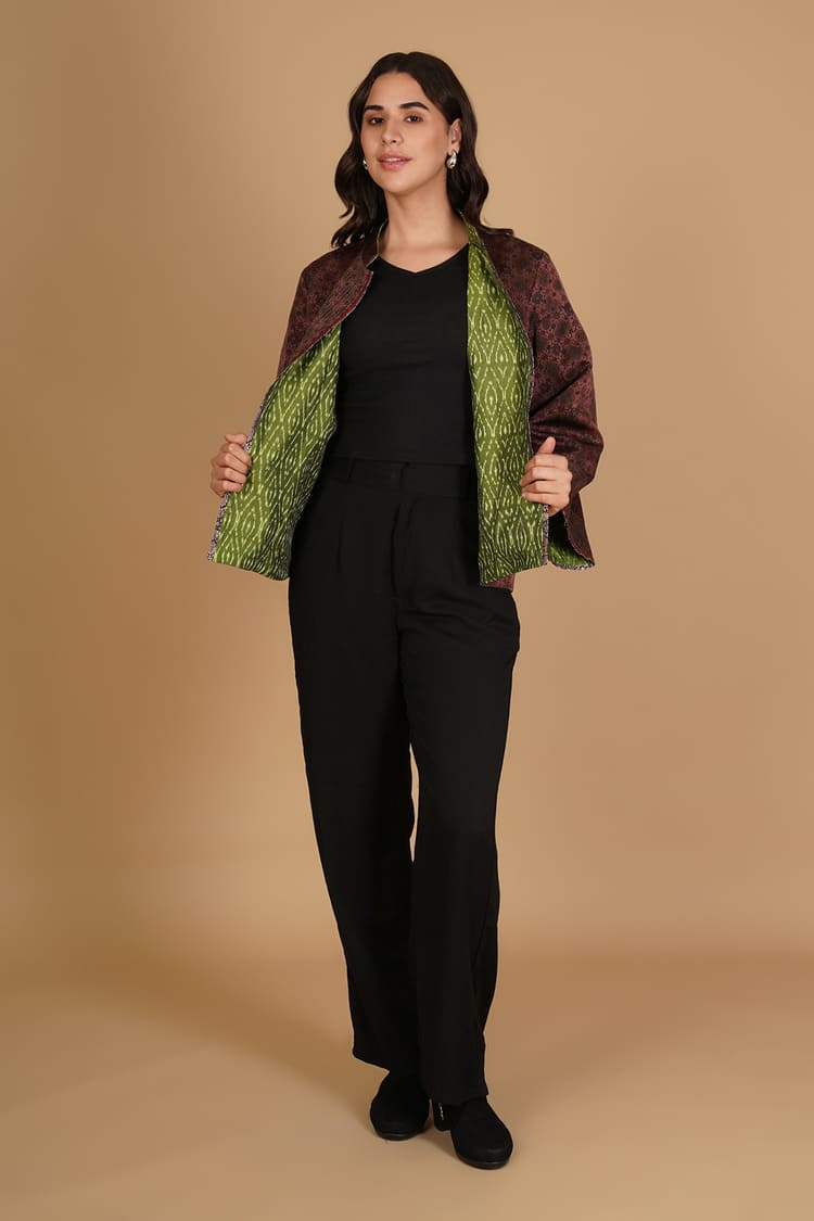 Amani Brown Ajrakh Modal Silk Medium Jacket