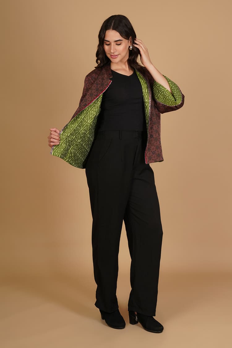 Amani Brown Ajrakh Modal Silk Medium Jacket