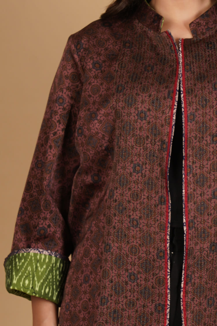 Amani Brown Ajrakh Modal Silk Medium Jacket