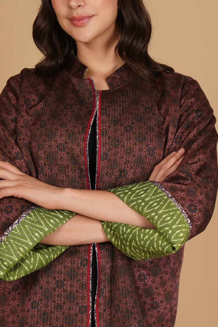 Amani Brown Ajrakh Modal Silk Medium Jacket