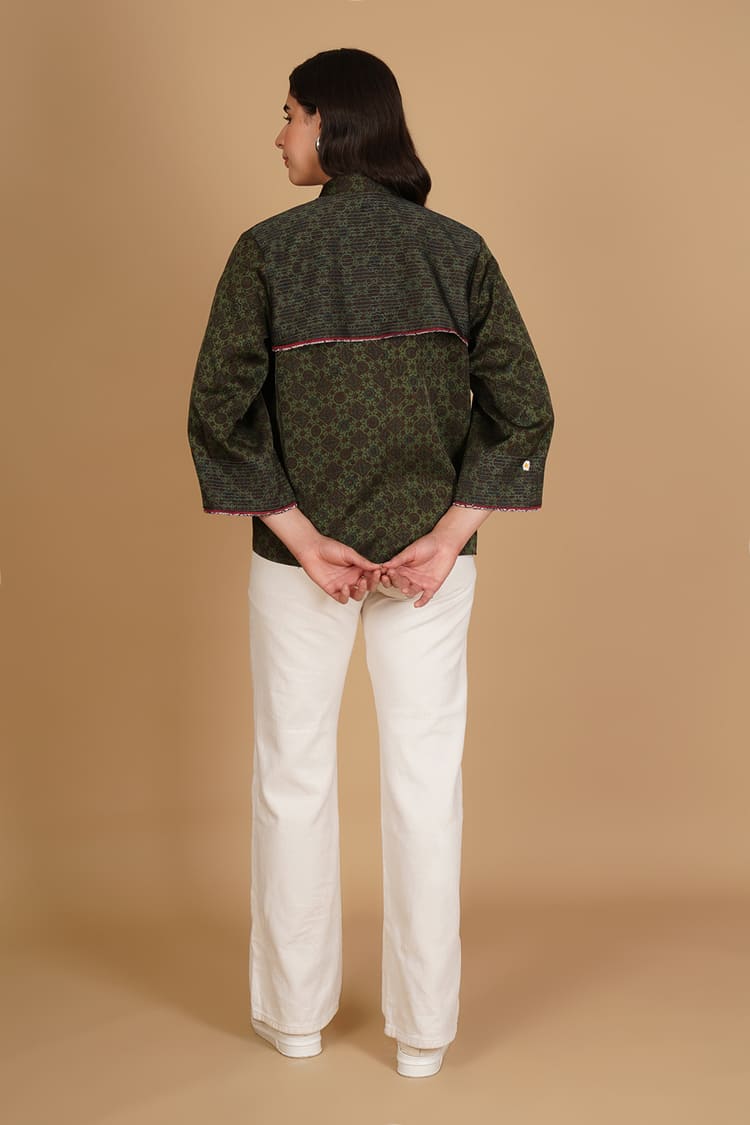 Vanya Green Ajrakh Modal Silk Medium Jacket