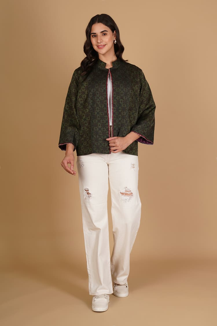 Vanya Green Ajrakh Modal Silk Medium Jacket