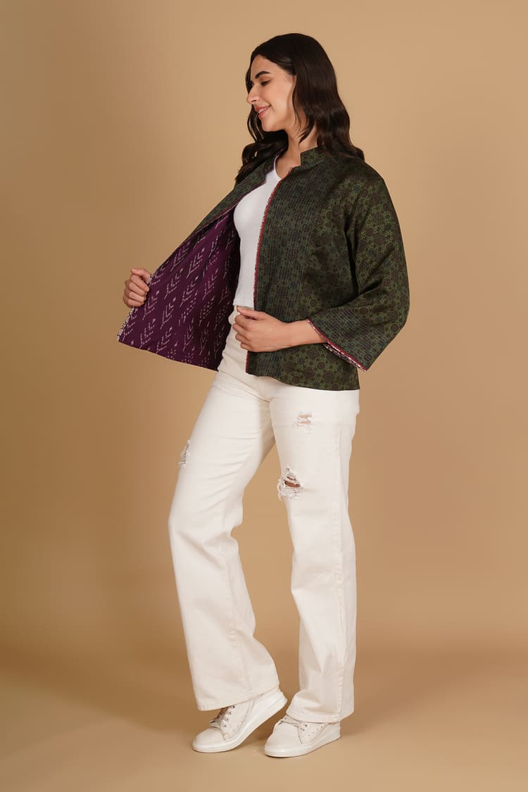 Vanya Green Ajrakh Modal Silk Medium Jacket