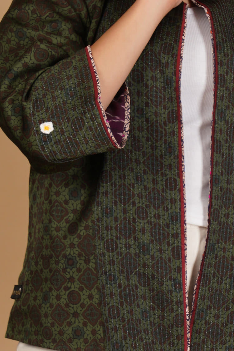 Vanya Green Ajrakh Modal Silk Medium Jacket