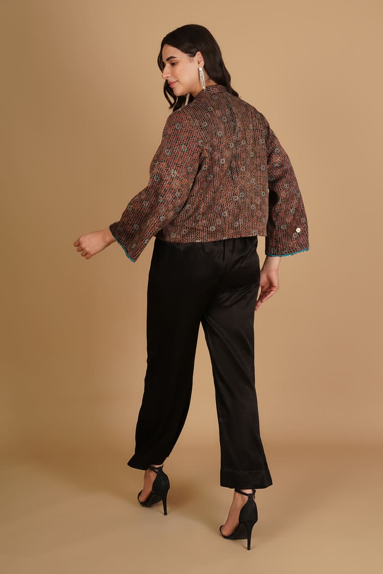 Zoya Black Ajrakh Modal Silk Short Jacket
