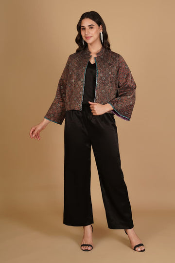 Zoya Black Ajrakh Modal Silk Short Jacket
