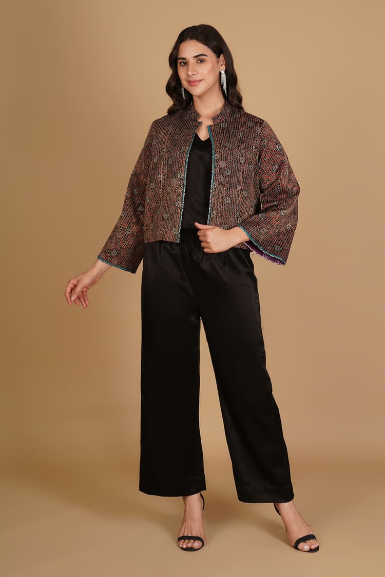 Zoya Black Ajrakh Modal Silk Short Jacket