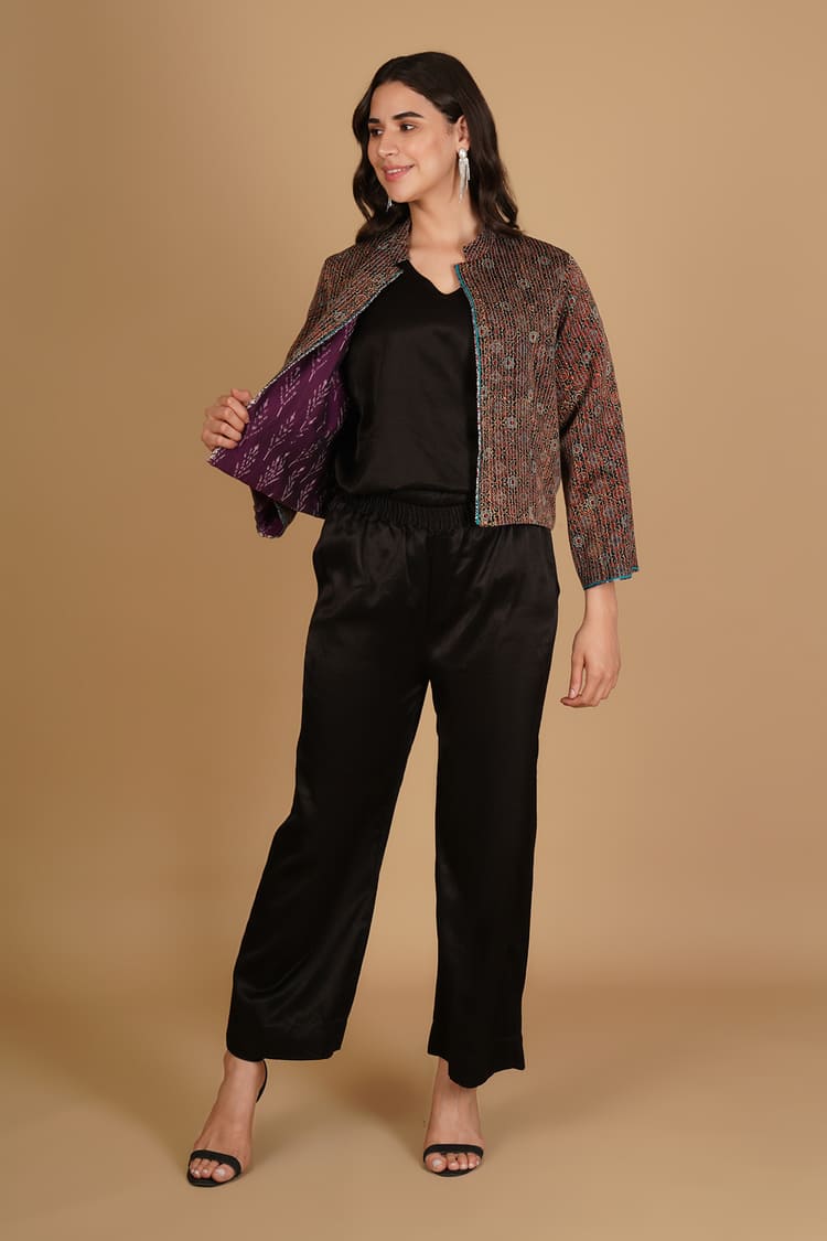 Zoya Black Ajrakh Modal Silk Short Jacket
