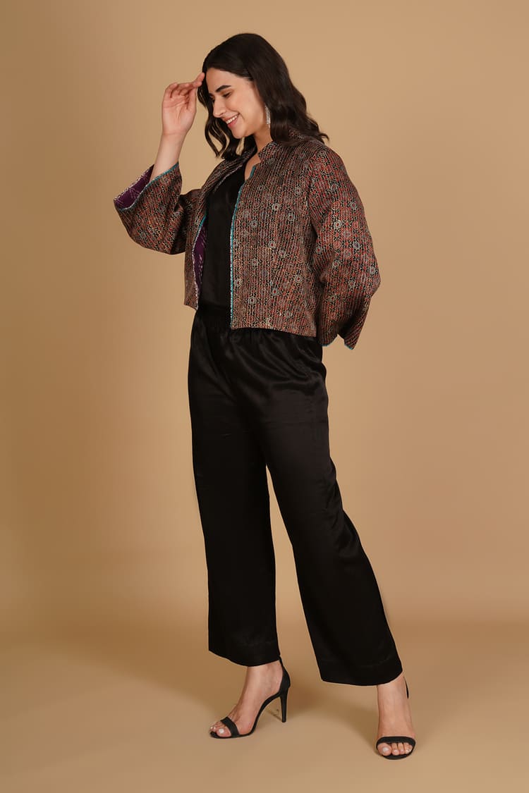 Zoya Black Ajrakh Modal Silk Short Jacket