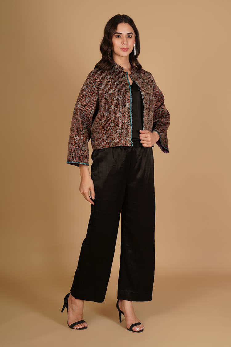 Zoya Black Ajrakh Modal Silk Short Jacket