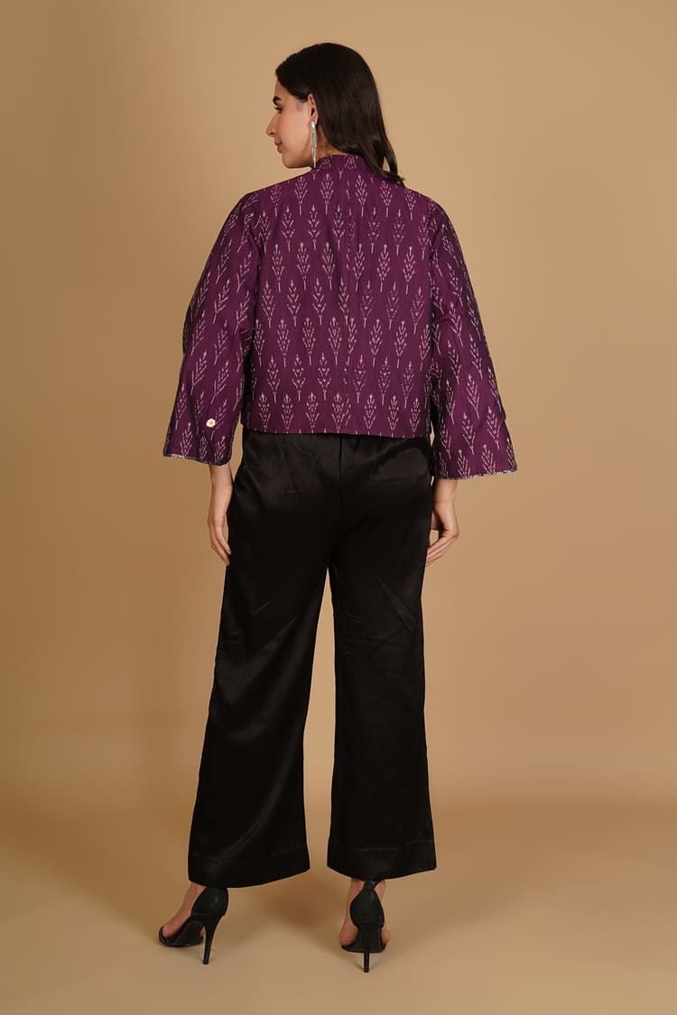 Zoya Black Ajrakh Modal Silk Short Jacket