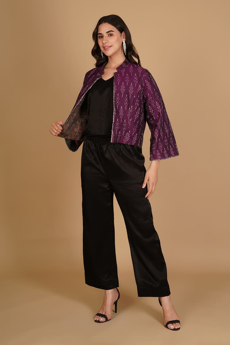 Zoya Black Ajrakh Modal Silk Short Jacket