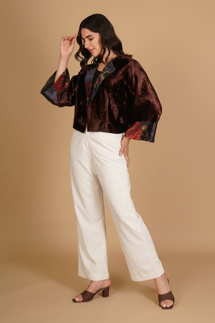 Aurea Brown Velvet Short Jacket