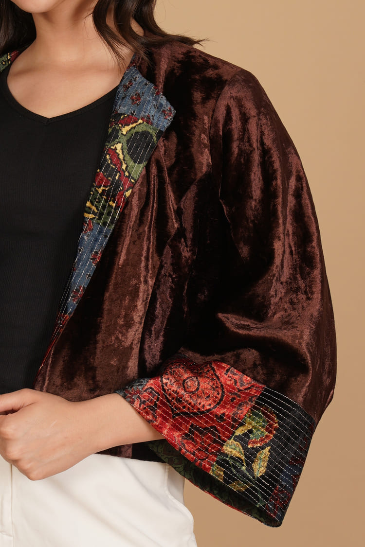 Aurea Brown Velvet Short Jacket