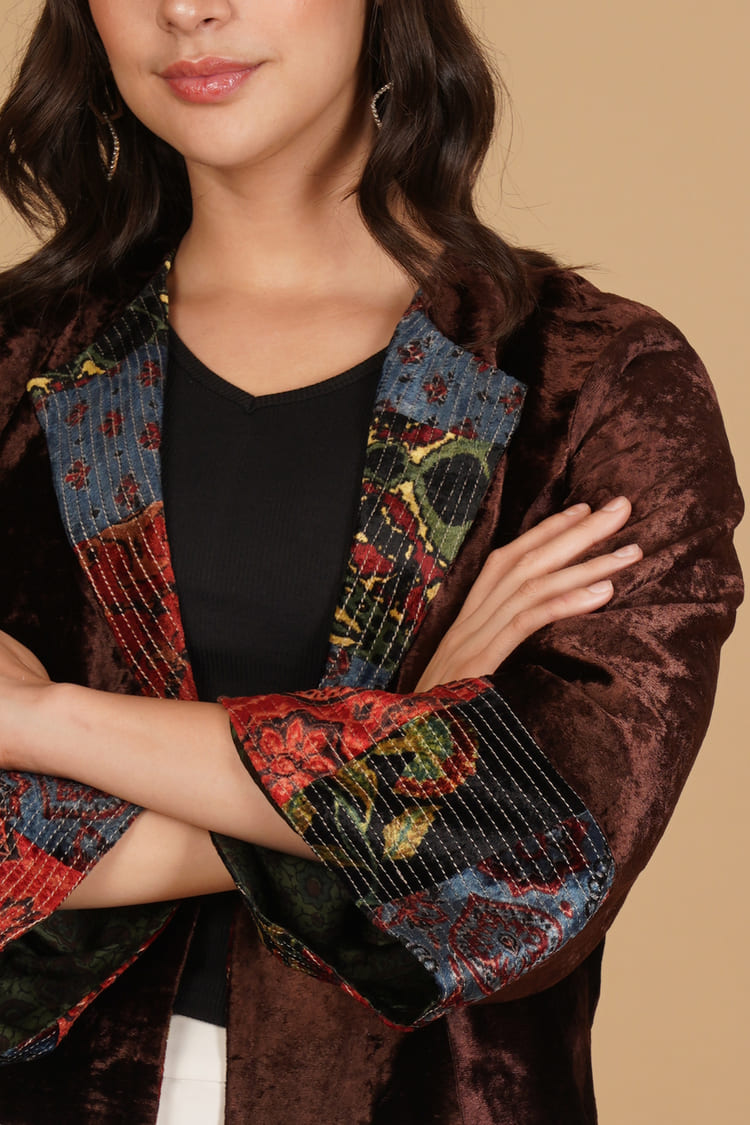 Aurea Brown Velvet Short Jacket