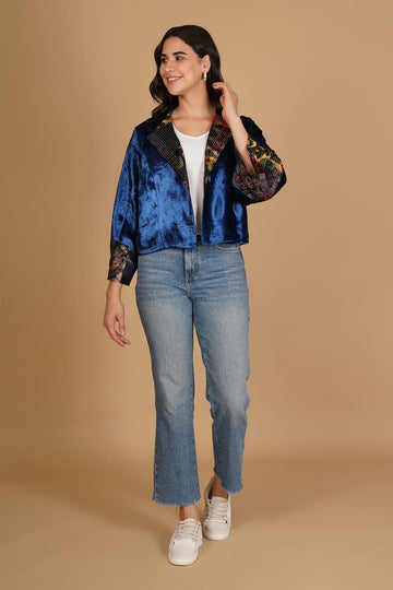 Nyla Blue Velvet Short Jacket