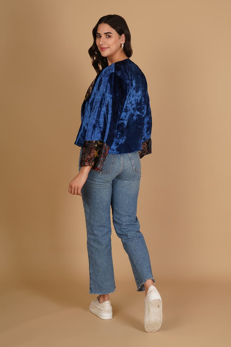 Nyla Blue Velvet Short Jacket
