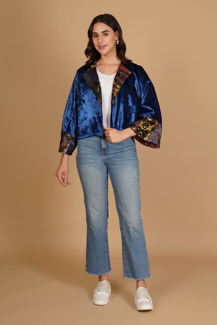 Nyla Blue Velvet Short Jacket