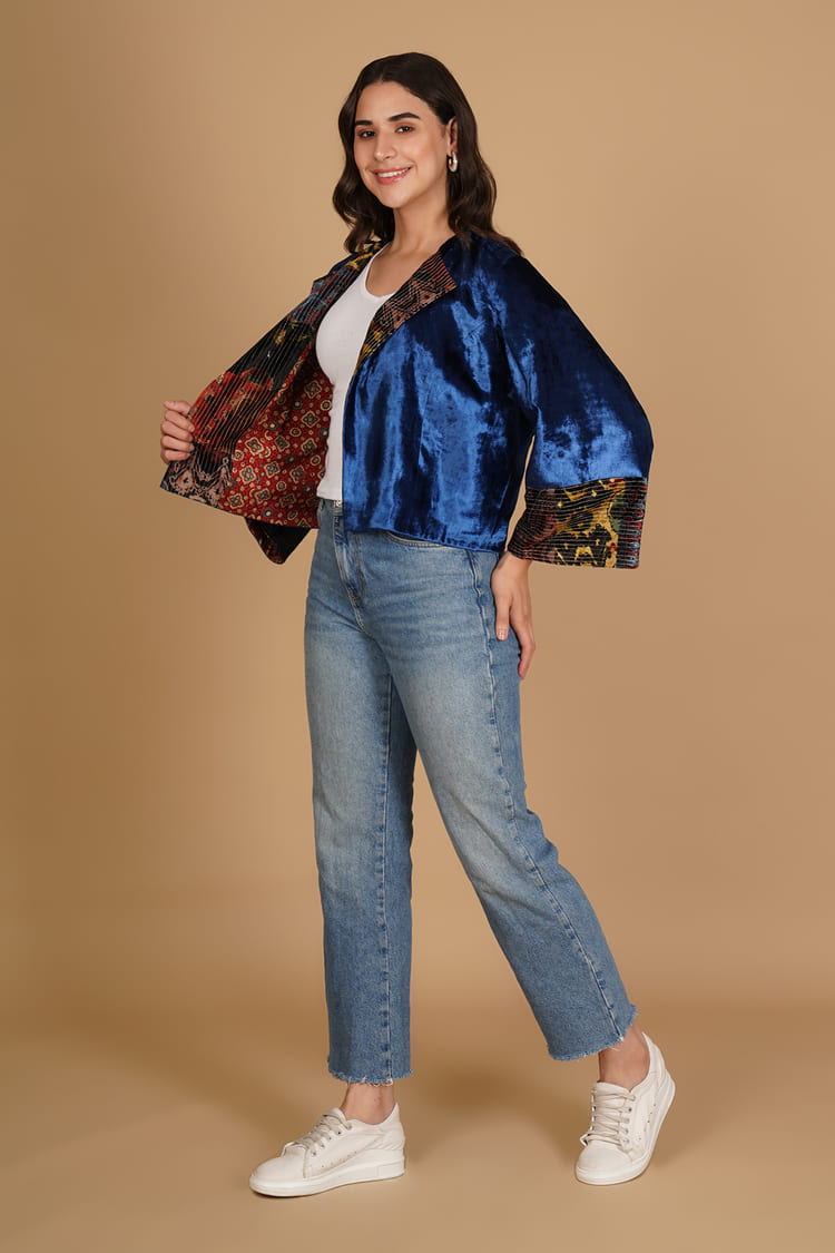 Nyla Blue Velvet Short Jacket