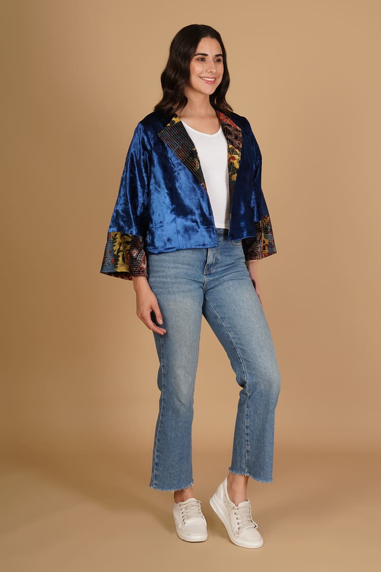 Nyla Blue Velvet Short Jacket