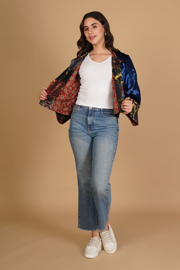 Nyla Blue Velvet Short Jacket