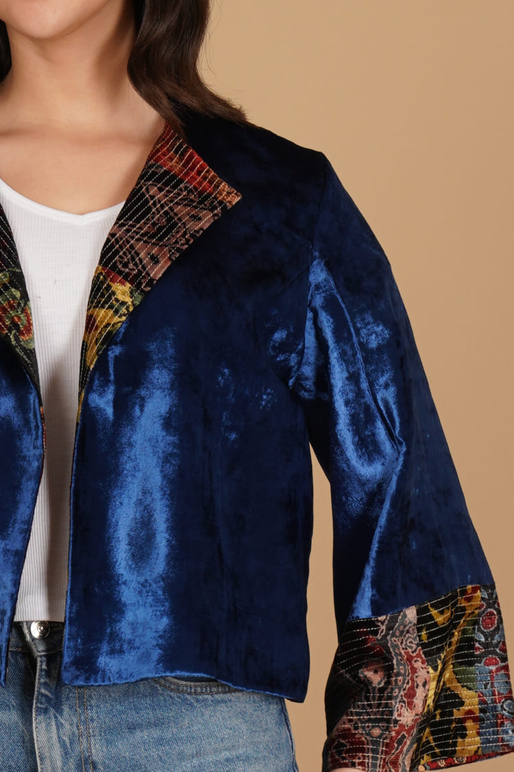 Nyla Blue Velvet Short Jacket