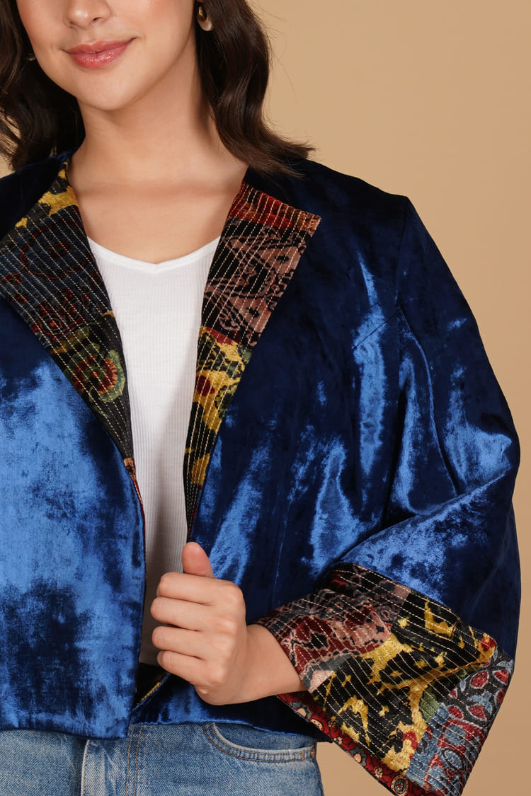 Nyla Blue Velvet Short Jacket