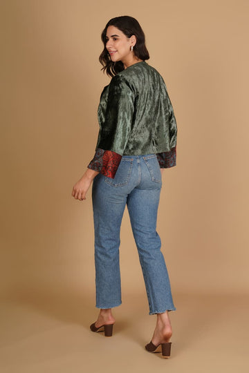 Maira Olive Green Velvet Short Jacket
