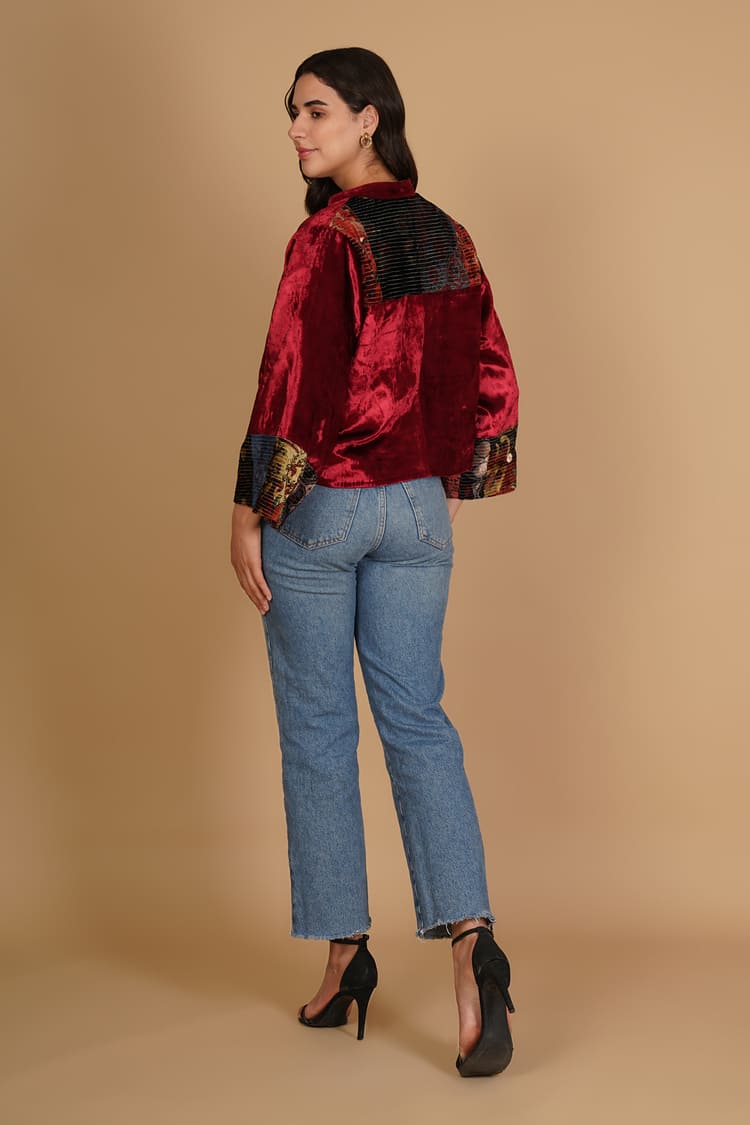 Inaya Red Velvet Short Jacket