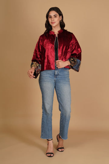 Inaya Red Velvet Short Jacket