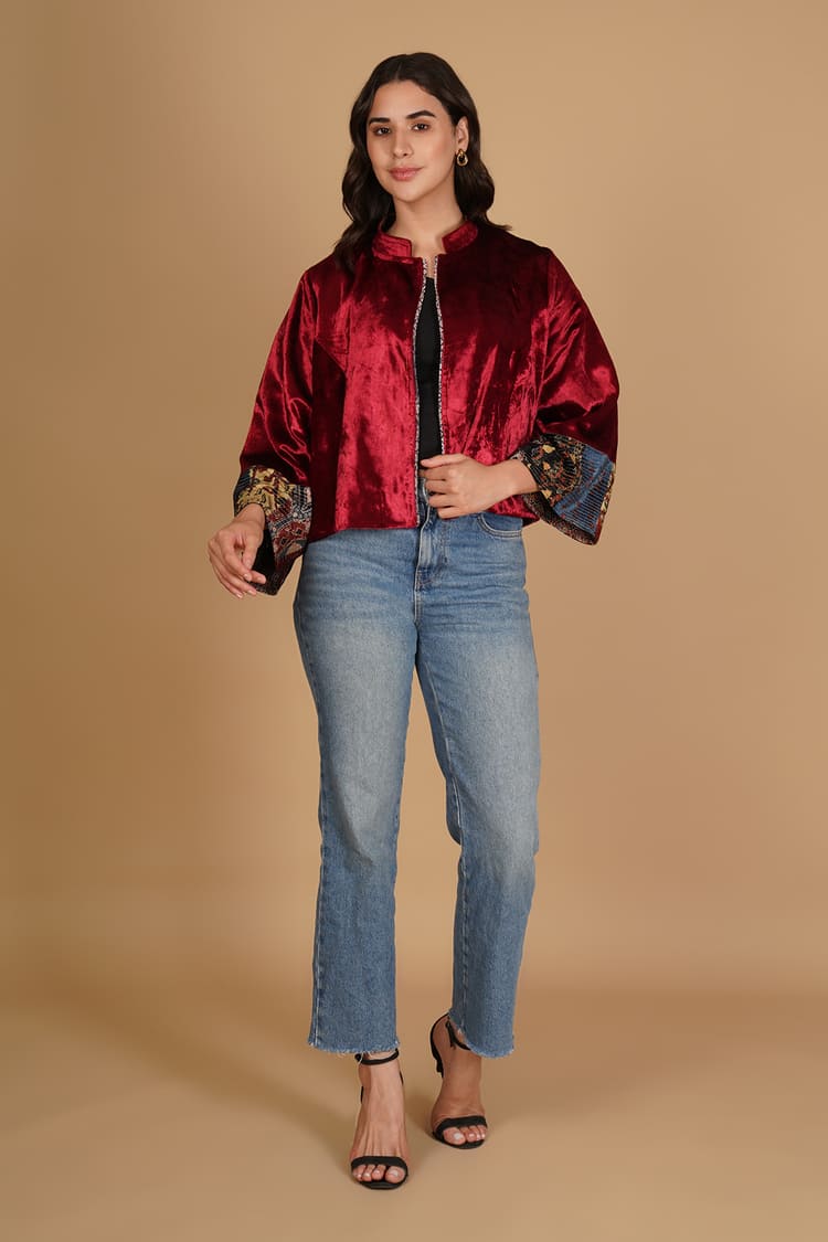 Inaya Red Velvet Short Jacket
