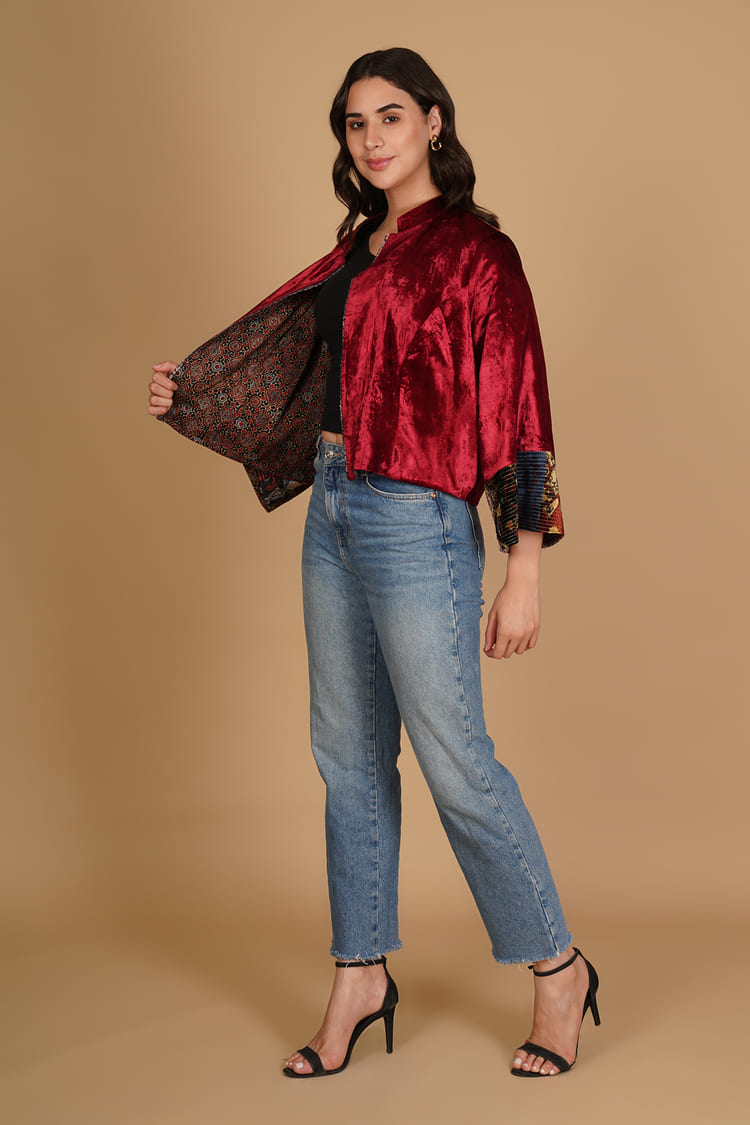 Inaya Red Velvet Short Jacket
