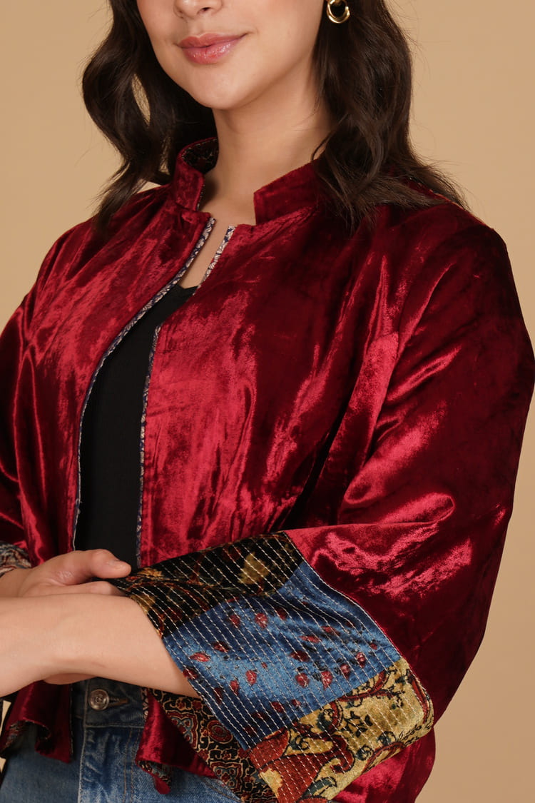 Inaya Red Velvet Short Jacket