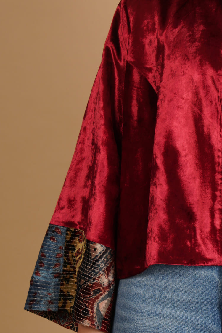 Inaya Red Velvet Short Jacket