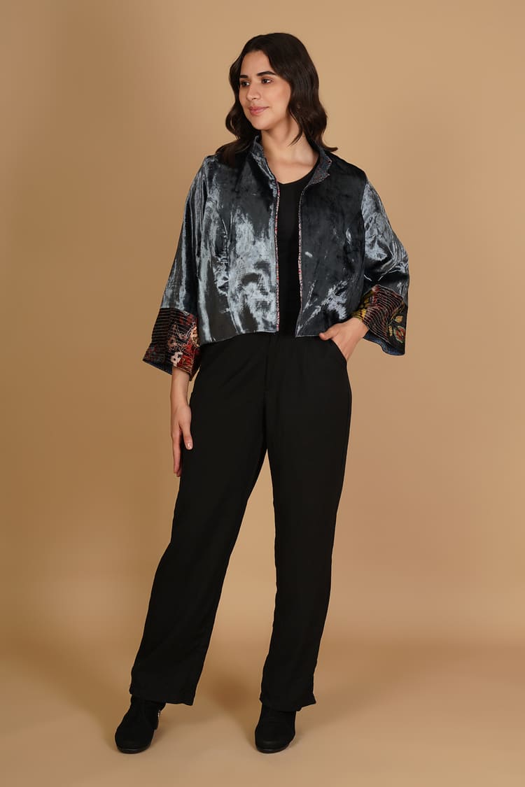 Eira Grey Velvet Short Jacket