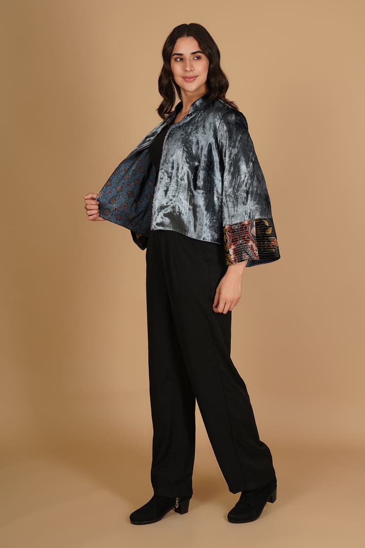 Eira Grey Velvet Short Jacket