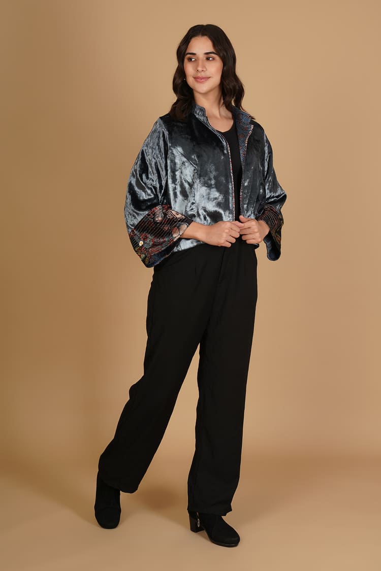 Eira Grey Velvet Short Jacket