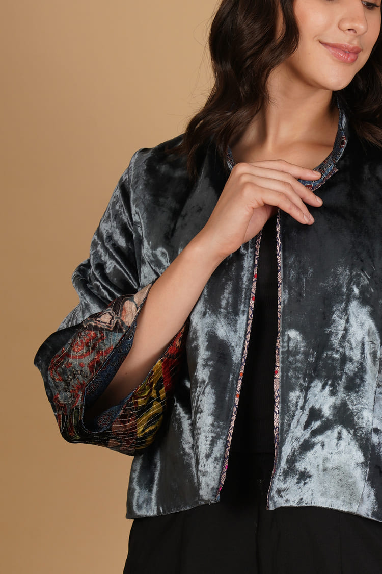 Eira Grey Velvet Short Jacket