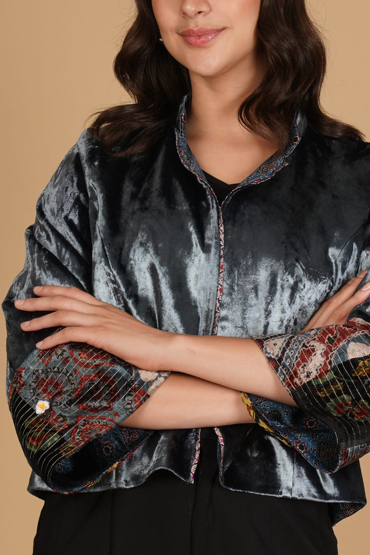 Eira Grey Velvet Short Jacket