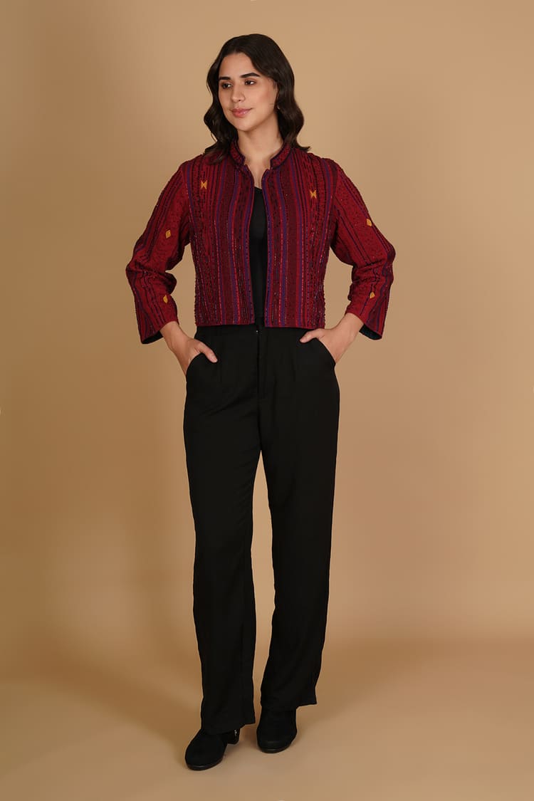 Aarika Maroon Kotpad Embroidery Short Jacket