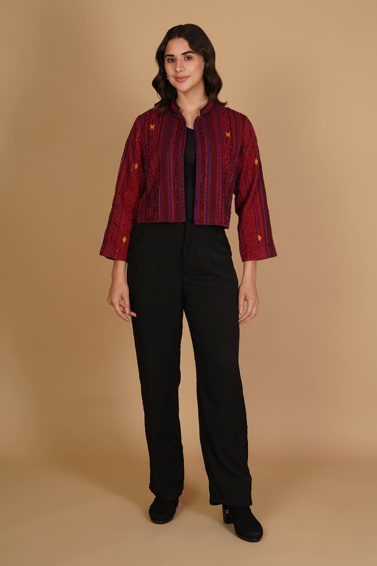 Aarika Maroon Kotpad Embroidery Short Jacket
