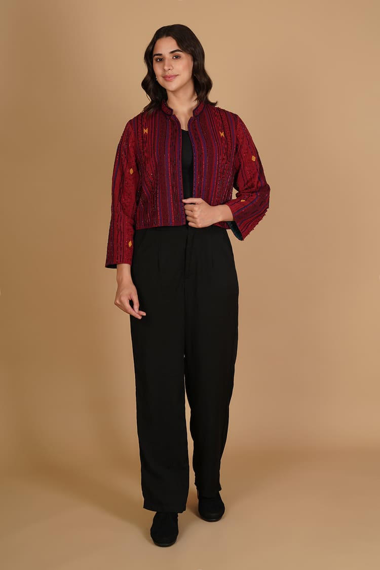 Aarika Maroon Kotpad Embroidery Short Jacket